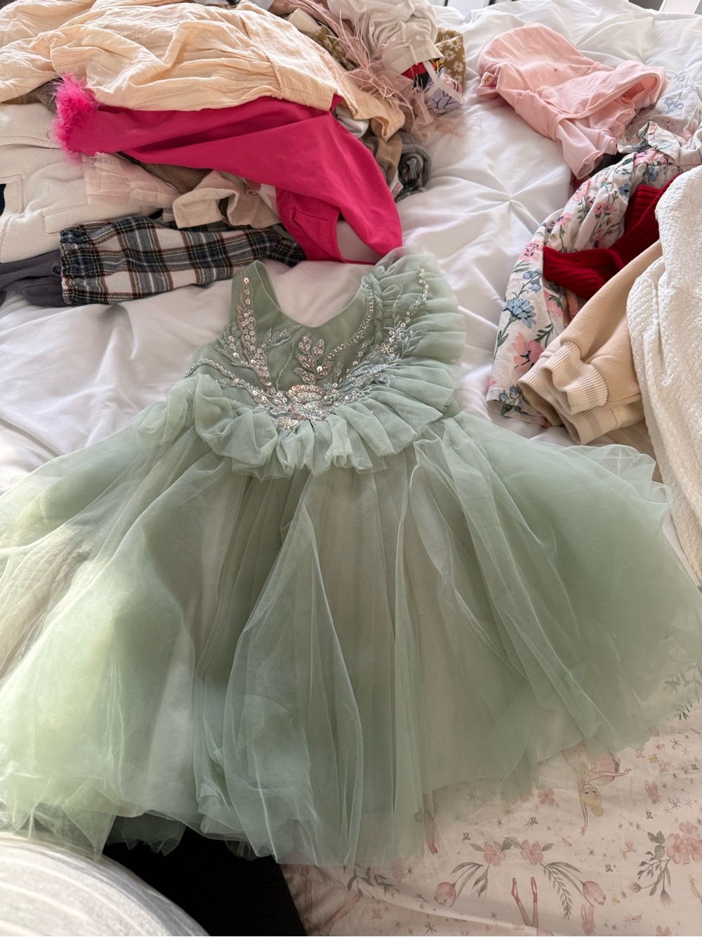 Sage Green Tulle Ruffle Party Dress